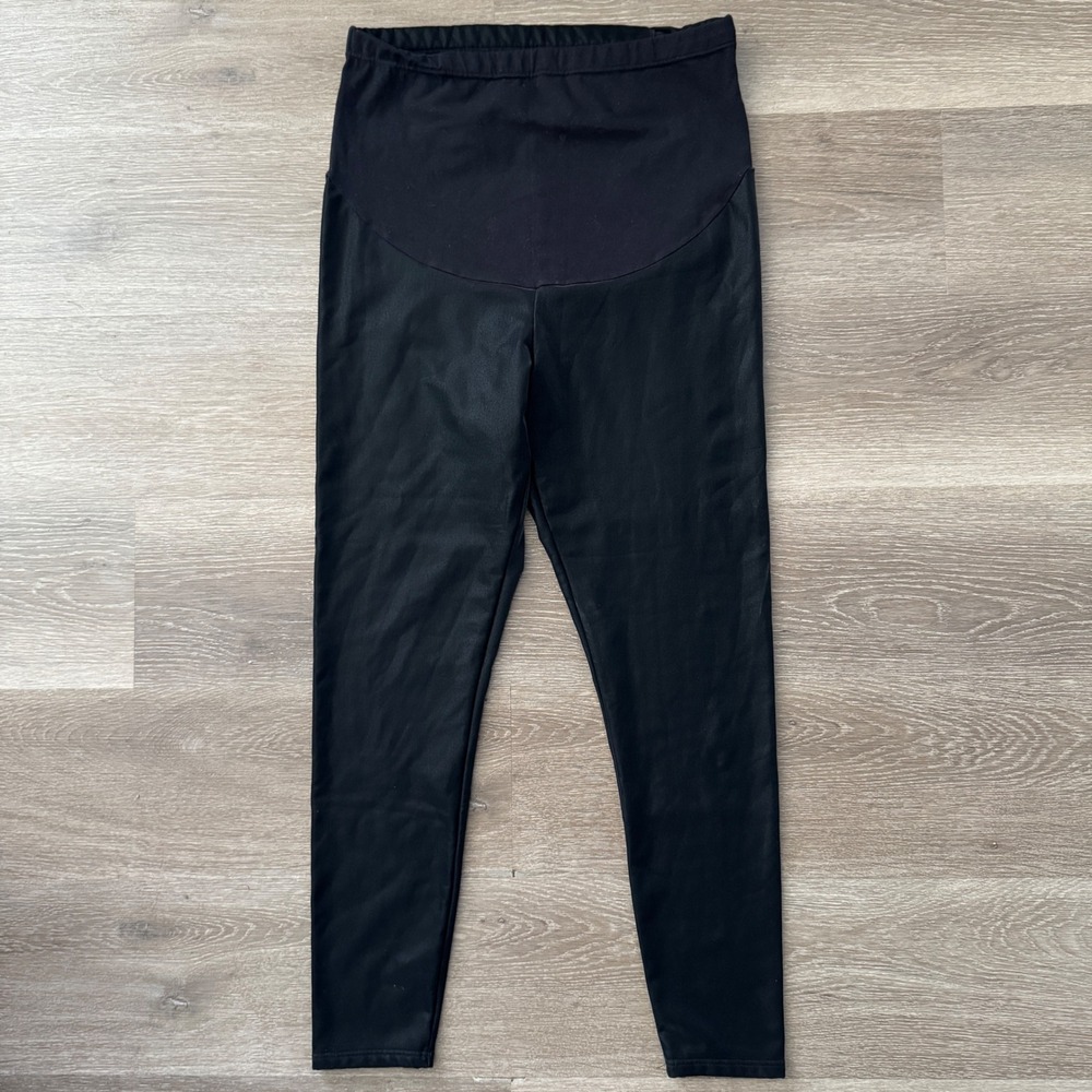 Unbranded Maternity Leggings Women L Black Faux Leather Over Belly